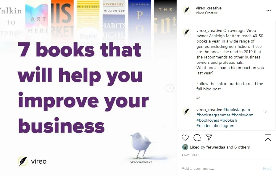 Screenshot of a Vireo blog post formatted for Instagram